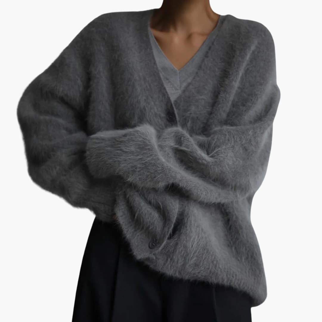 Damen-Strickjacke mit V-Ausschnitt und Knopfverschluss