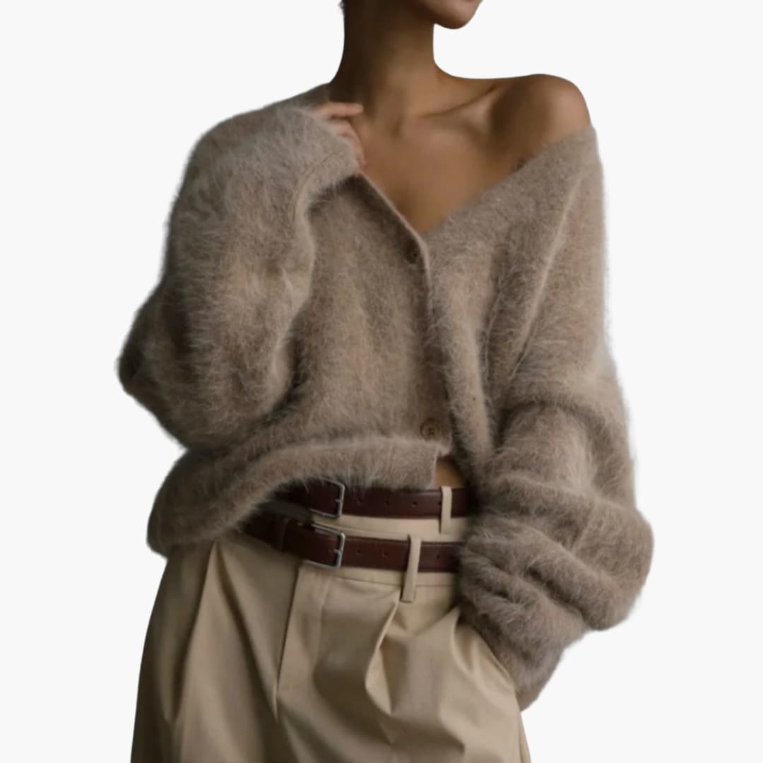 Damen-Strickjacke mit V-Ausschnitt und Knopfverschluss