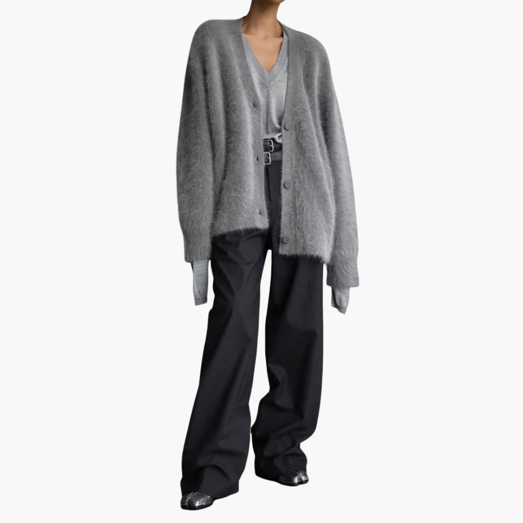 Damen-Strickjacke mit V-Ausschnitt und Knopfverschluss
