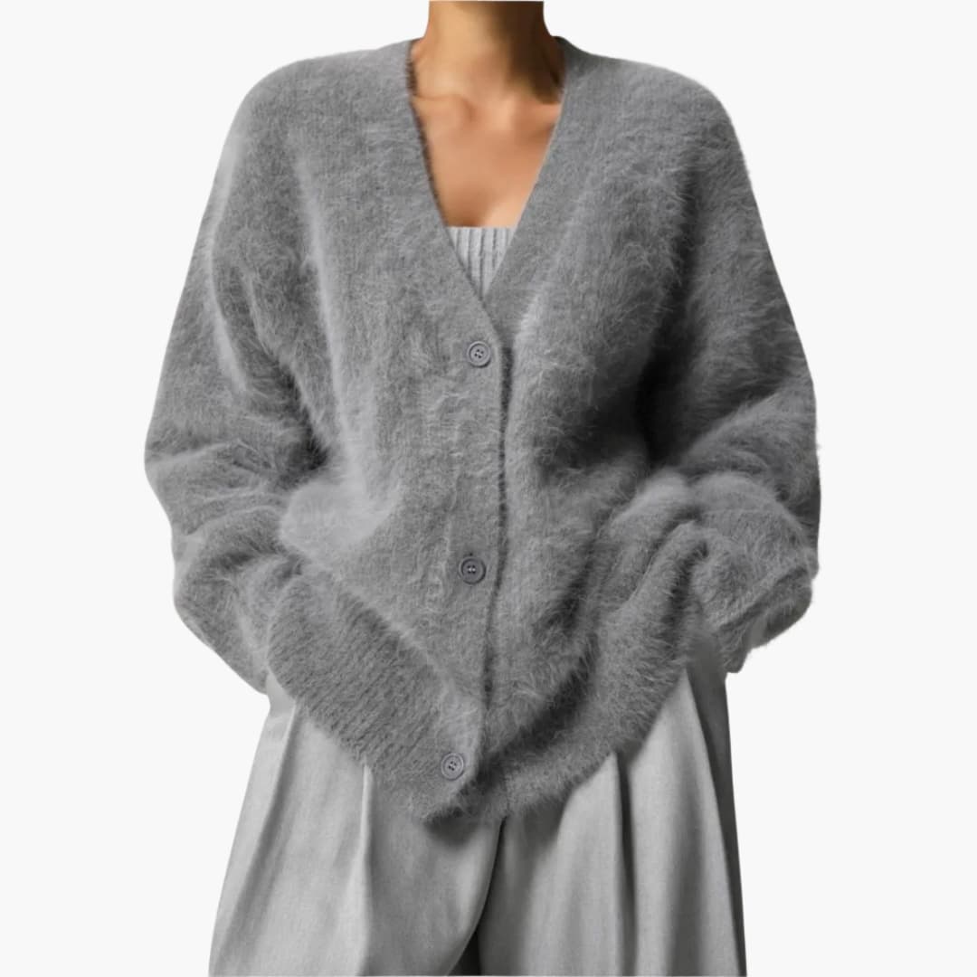 Damen-Strickjacke mit V-Ausschnitt und Knopfverschluss