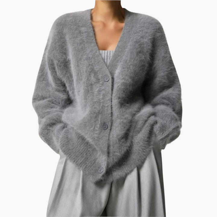Damen-Strickjacke mit V-Ausschnitt und Knopfverschluss