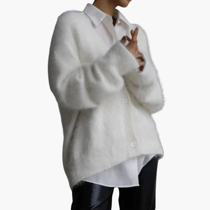 Damen-Strickjacke mit V-Ausschnitt und Knopfverschluss