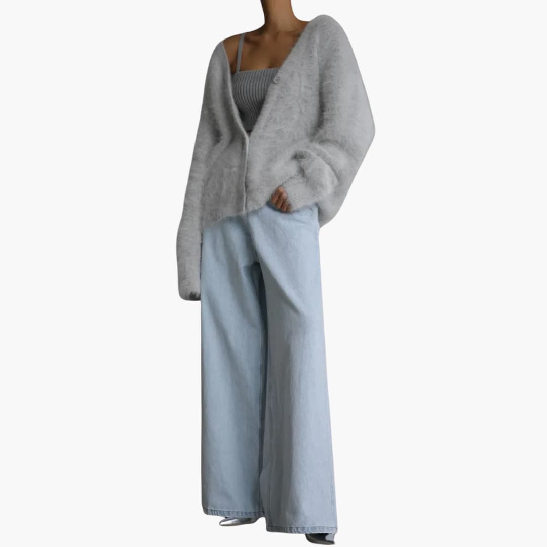 Damen-Strickjacke mit V-Ausschnitt und Knopfverschluss