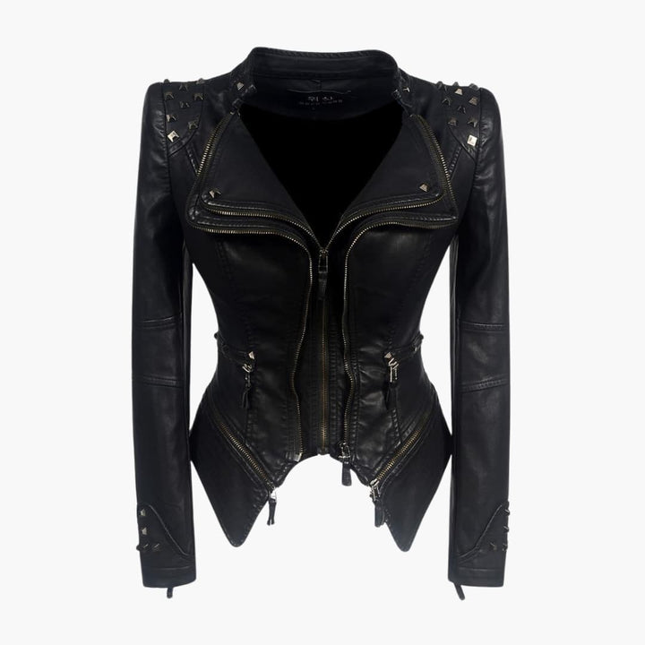 Damen Bikerjacke Schwarz mit Nieten