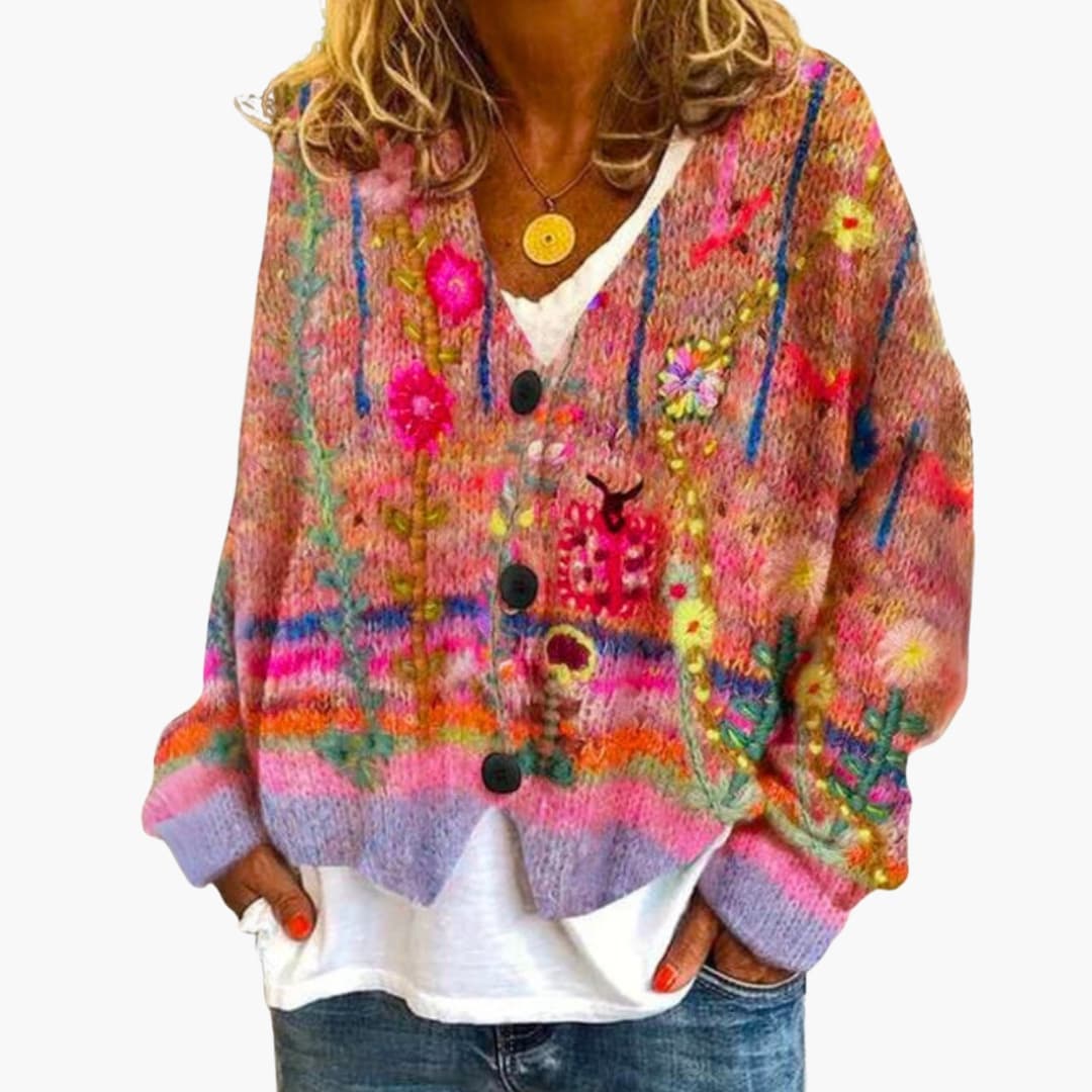 Damen Cardigan mit V-Ausschnitt und Knopfverschluss