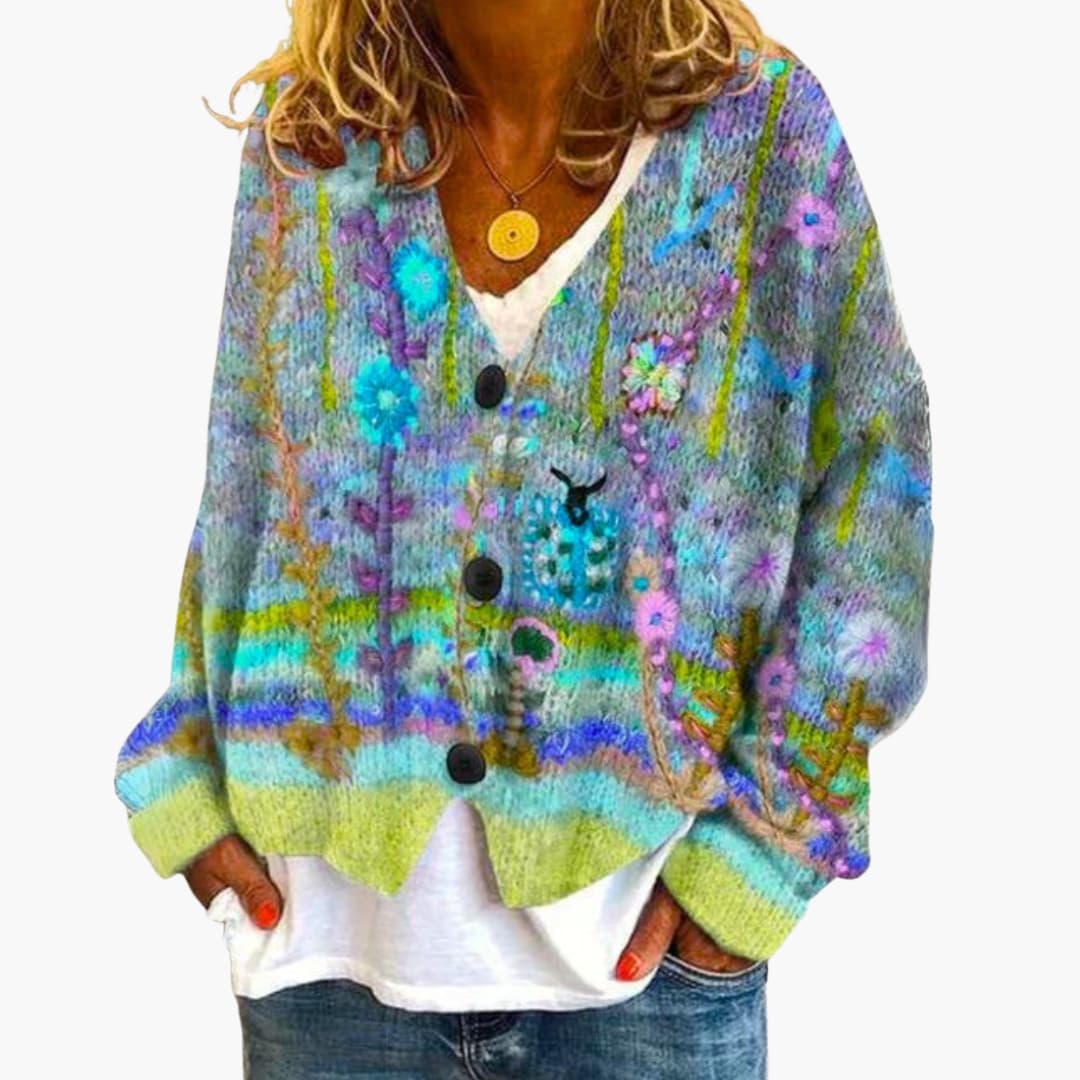 Damen Cardigan mit V-Ausschnitt und Knopfverschluss