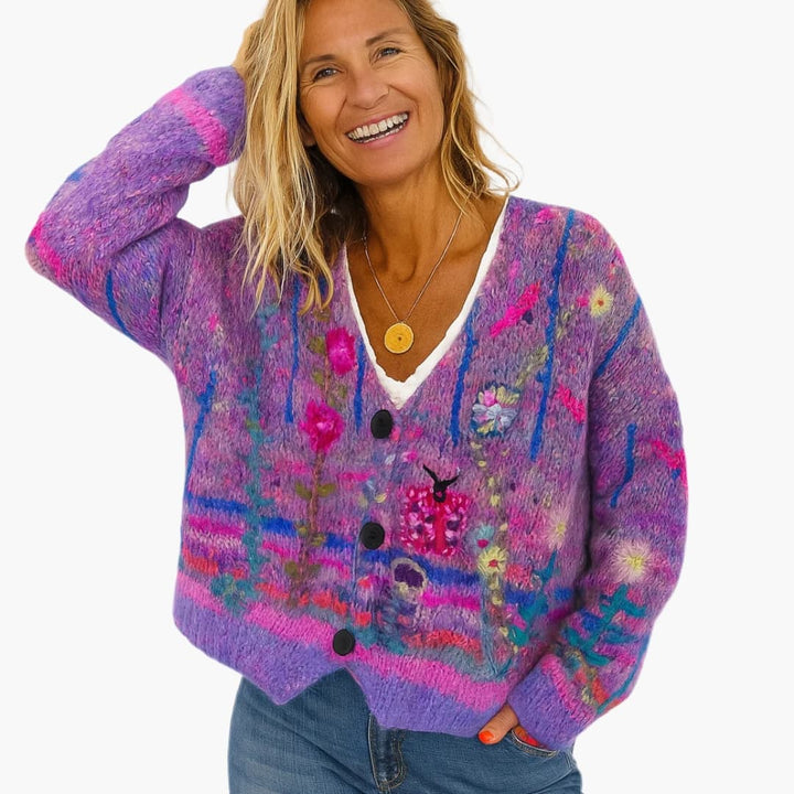 Damen Cardigan mit V-Ausschnitt und Knopfverschluss
