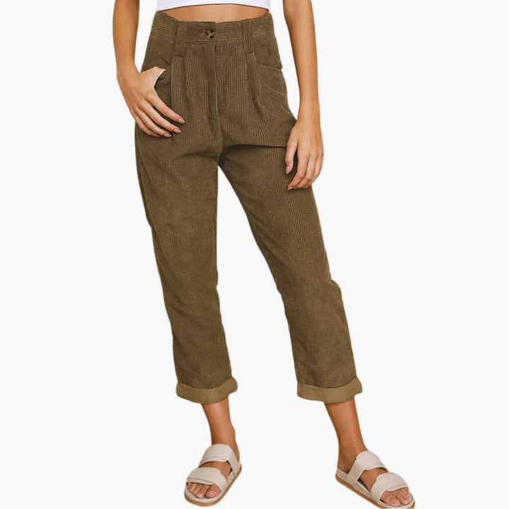 Damen Cordhose mit Bund und Frontverschluss