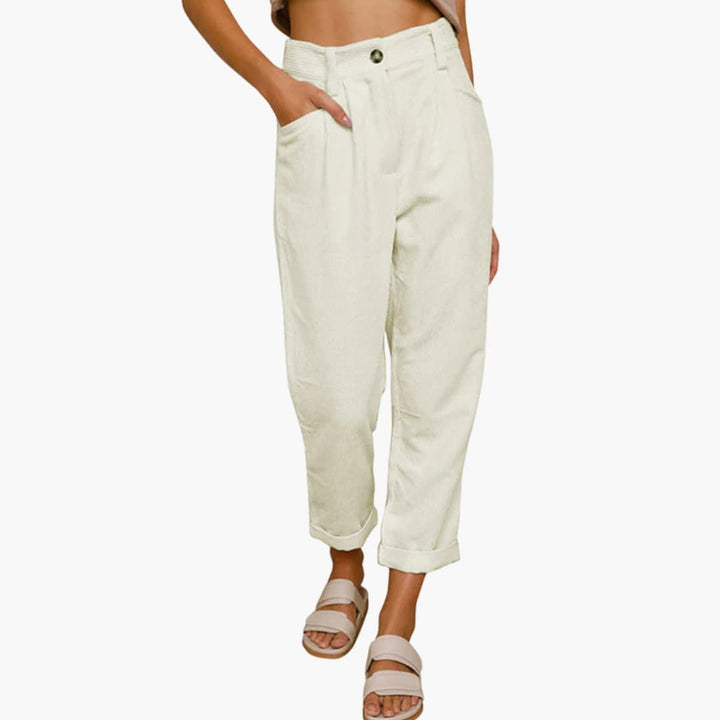 Damen Cordhose mit Bund und Frontverschluss