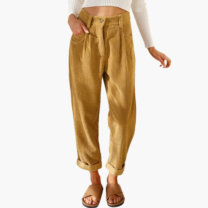 Damen Cordhose mit Bund und Frontverschluss