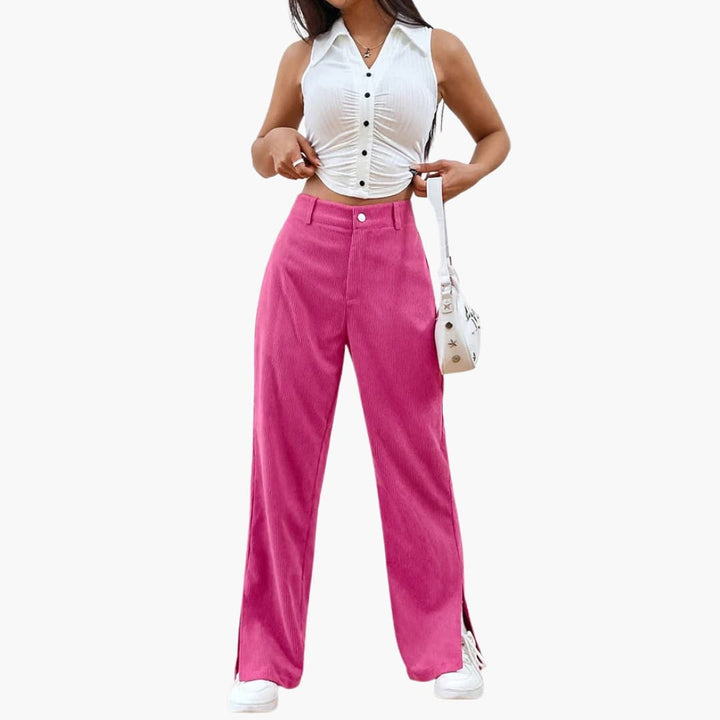 Damen Cordhose mit Bund und weiten Beinen