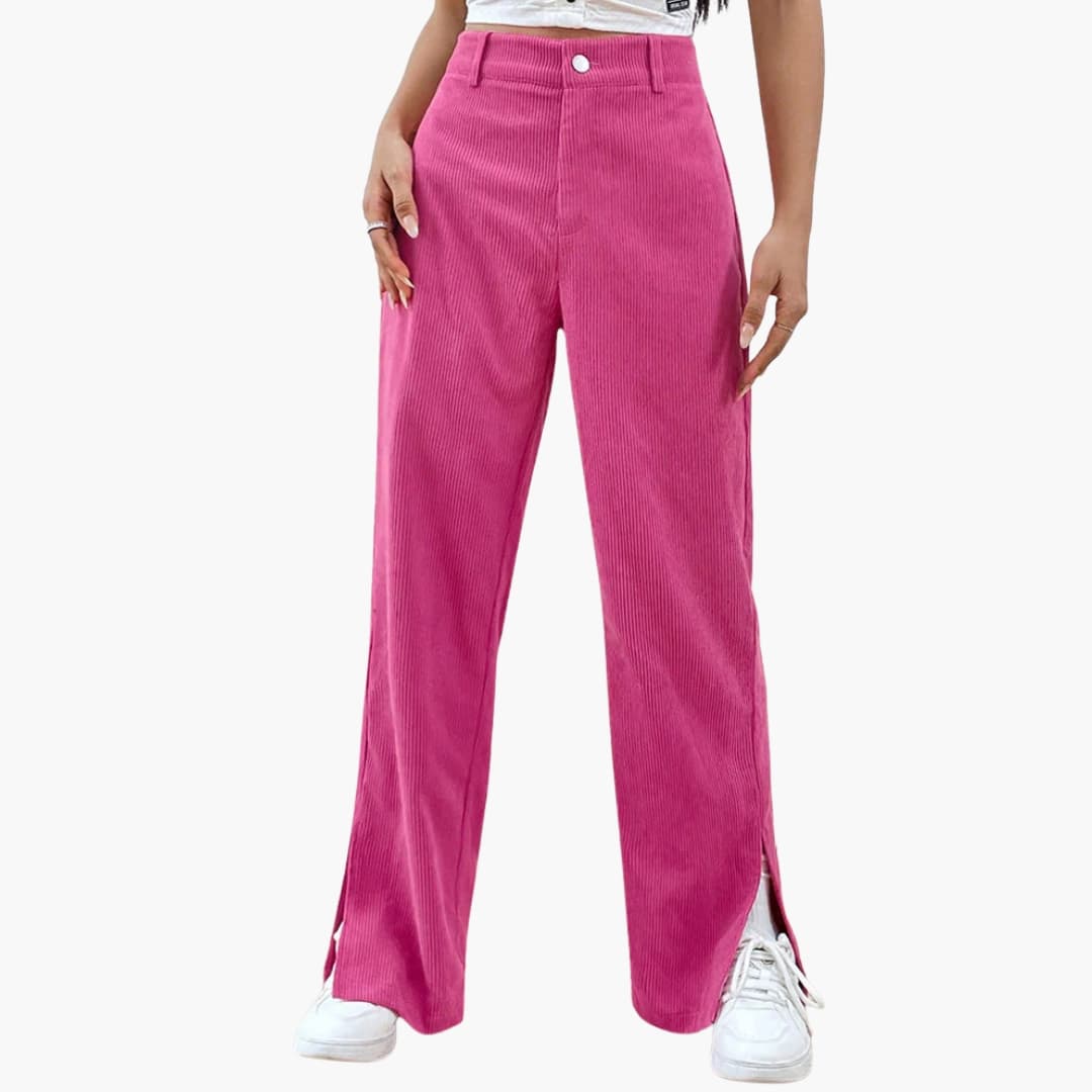 Damen Cordhose mit Bund und weiten Beinen