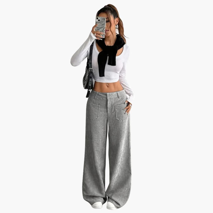 Damen Cordhose mit hoher Taille und Taschen
