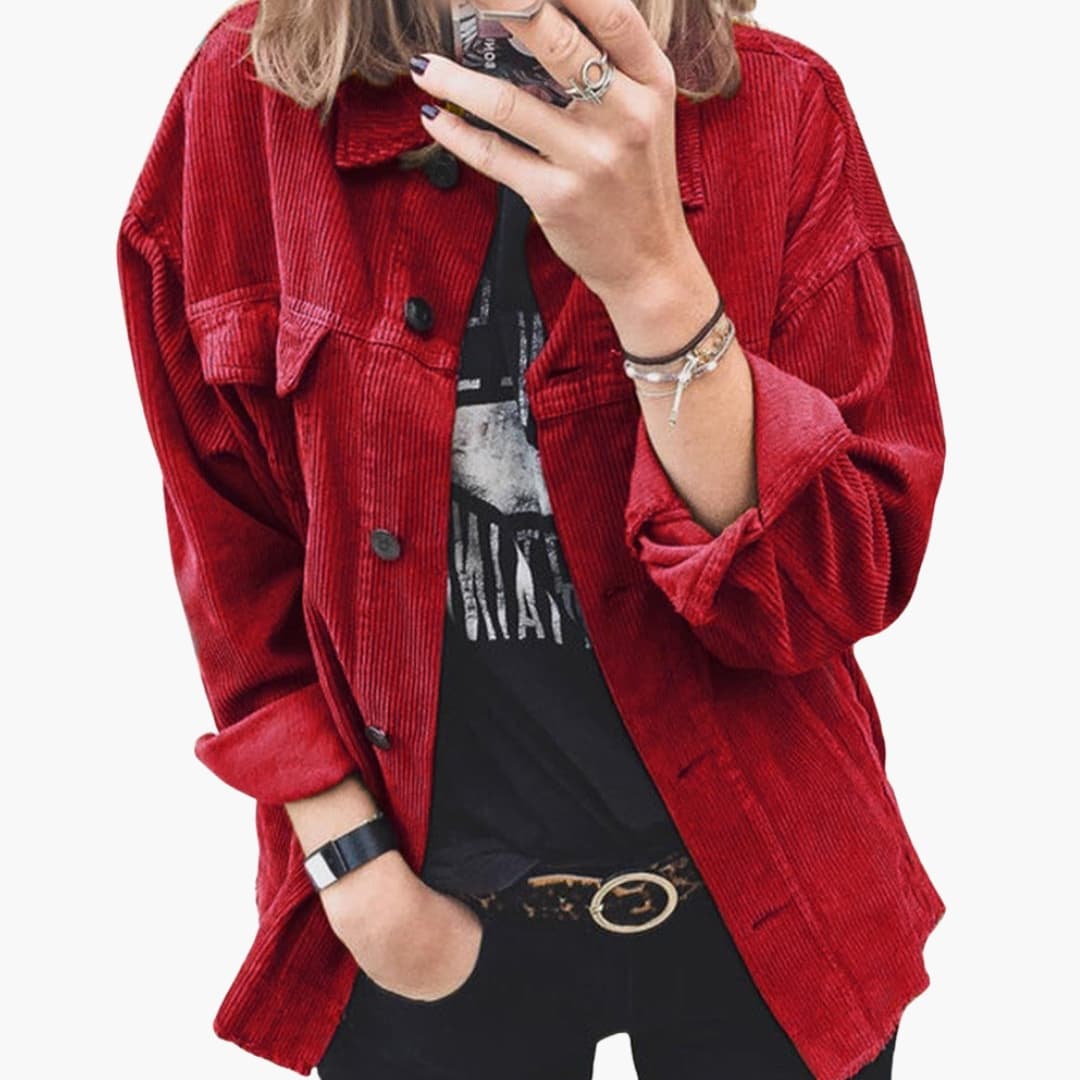 Damen Cordjacke mit Aufgesetzten Taschen