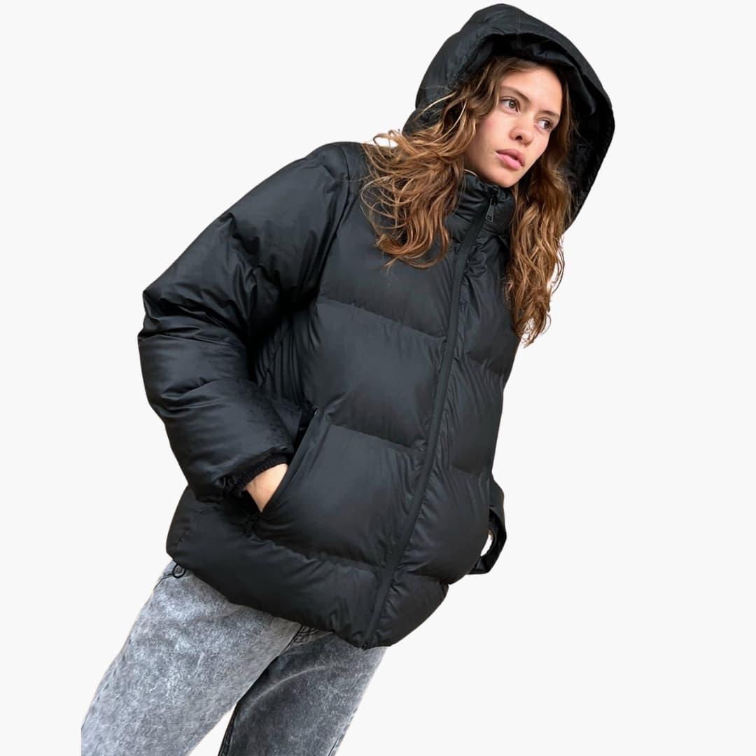 Damen Daunenjacke mit Kapuze und Reißverschluss