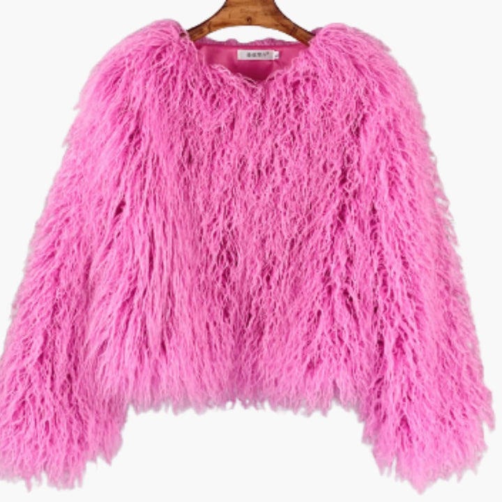 Damen Faux Fur Mantel mit langen Ärmeln und strukturiertem Finish
