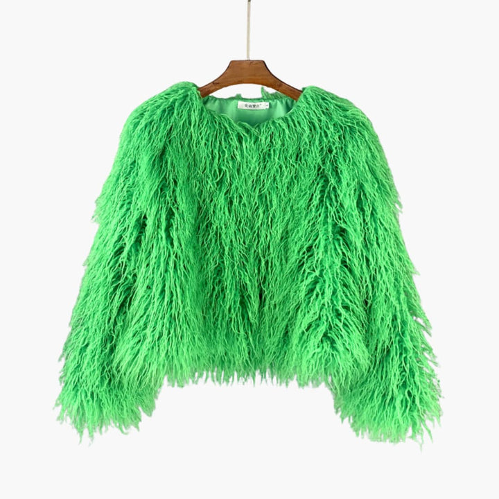 Damen Faux Fur Mantel mit langen Ärmeln und strukturiertem Finish