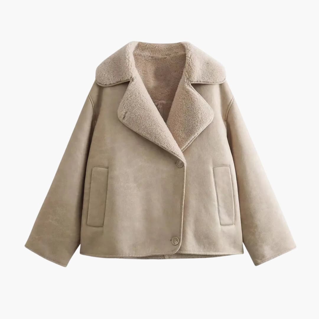 Damen Fleece jacke mit Reverskragen und Fronttaschen