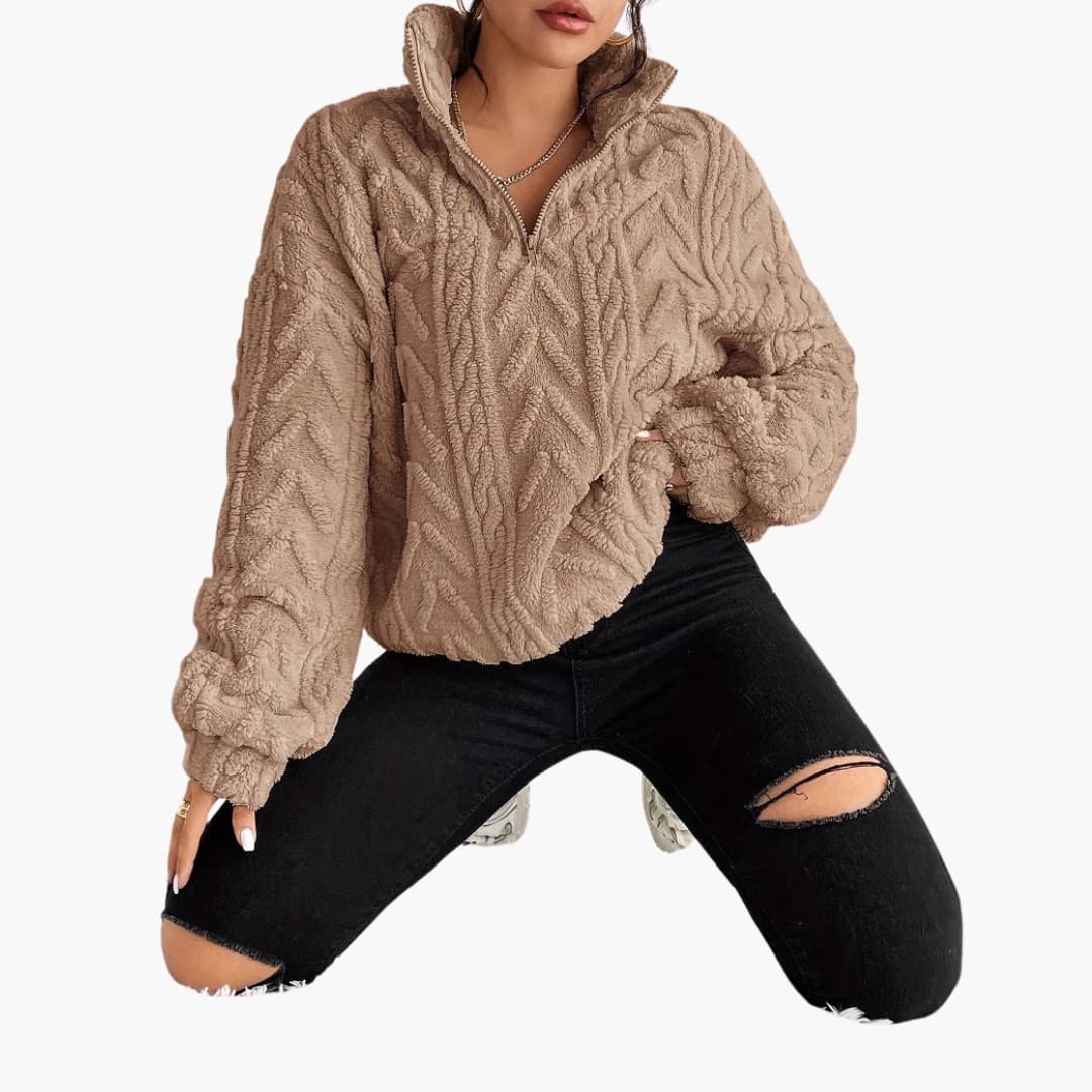 Damen Fleecepullover mit Zopfmuster