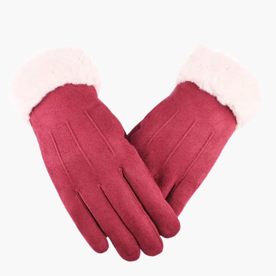 Damen Handschuhe mit Veloursoptik Innenfutter und Touchscreen Spitzen