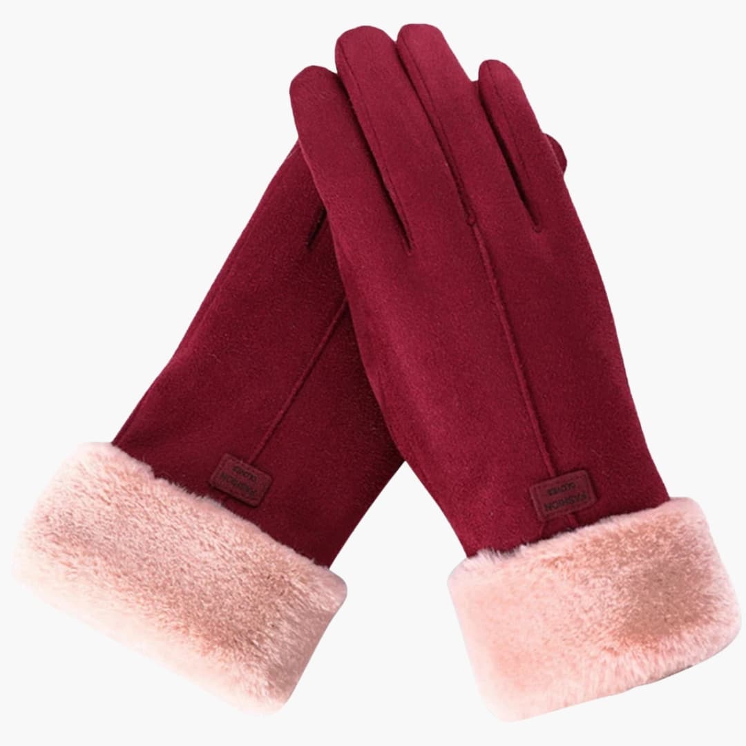 Damen Handschuhe mit Veloursoptik Innenfutter und elastischen Bündchen