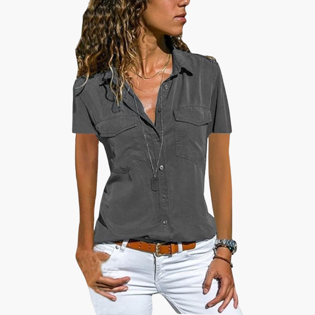 Damen Hemd Mit Knopfleiste Kurzarm Sommerbluse