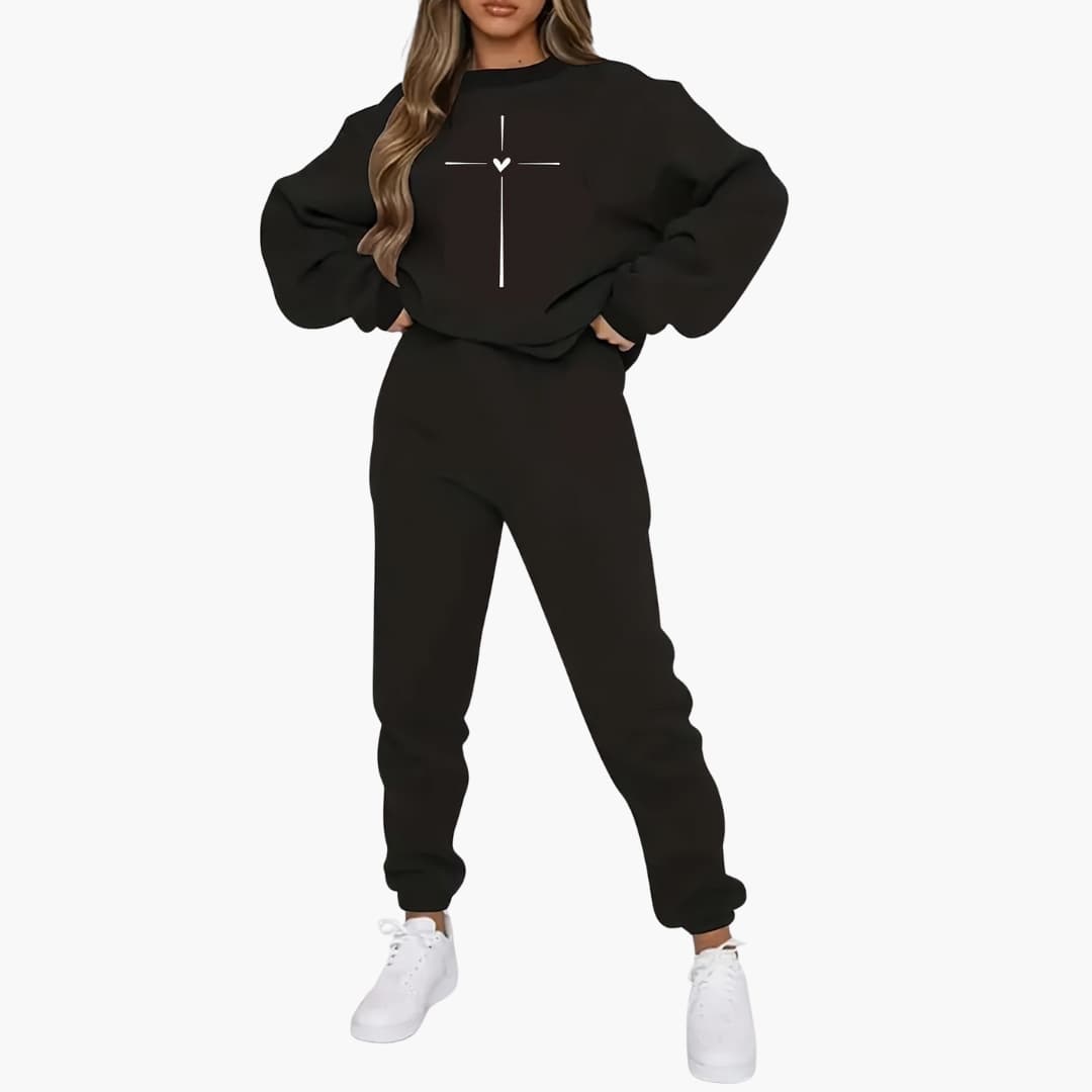 Damen Jogginganzug mit Herzprint und Relaxed Fit