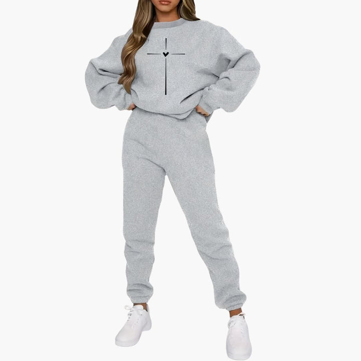Damen Jogginganzug mit Herzprint und Relaxed Fit