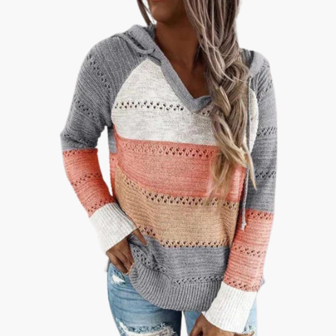 Damen Kapuzenpullover mit Streifen und Langarm