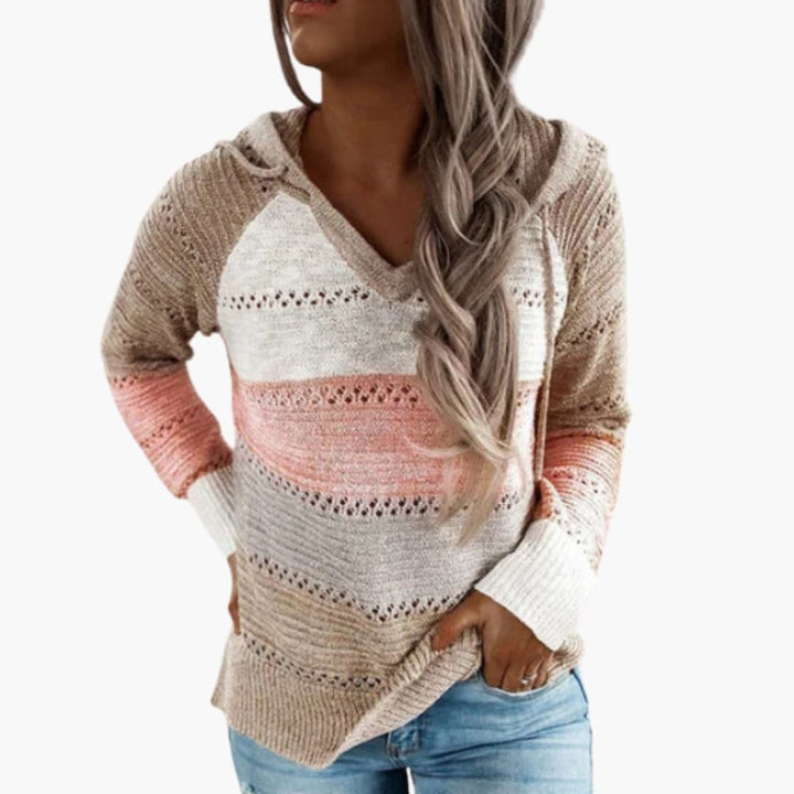 Damen Kapuzenpullover mit Streifen und Langarm
