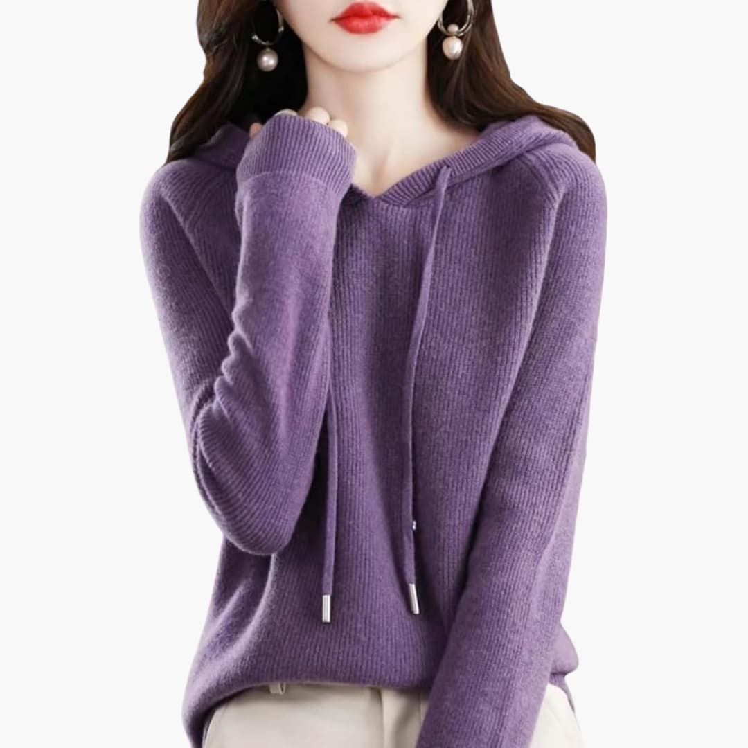 Damen Strick Hoodie mit langen Ärmeln