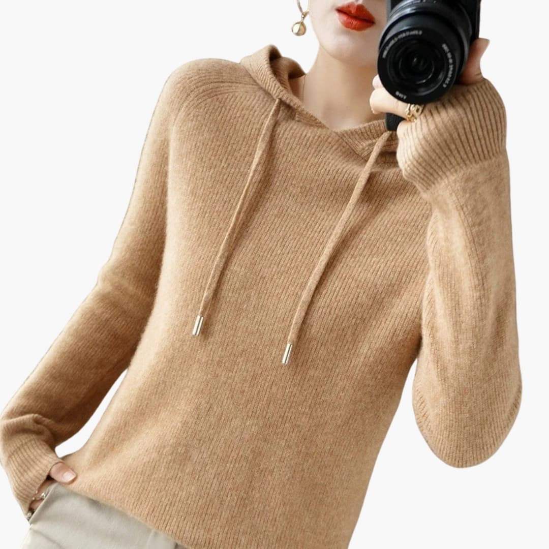 Damen Strick Hoodie mit langen Ärmeln