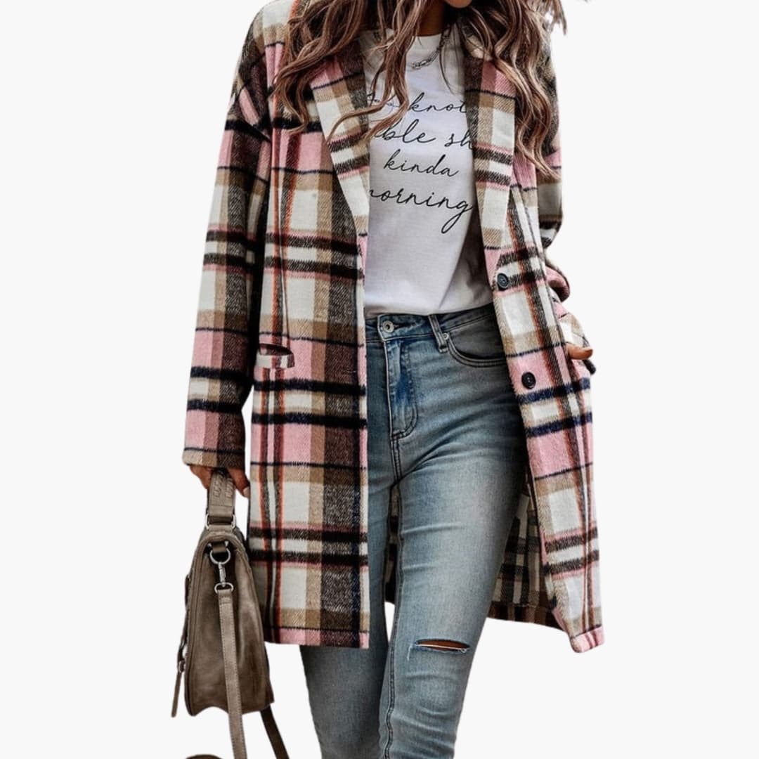 Damen Karo Jacke mit Frontknöpfen und langen Ärmeln