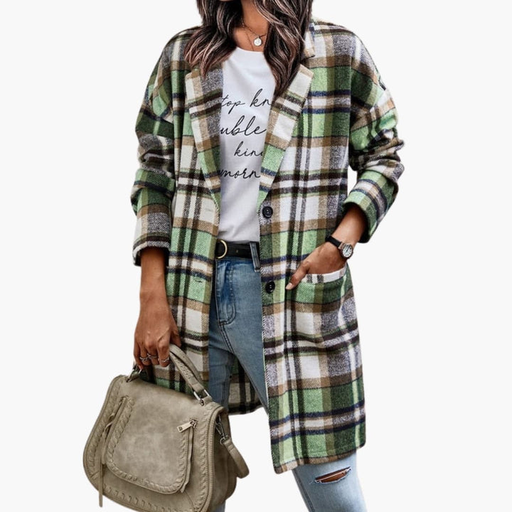 Damen Karo Jacke mit Frontknöpfen und langen Ärmeln