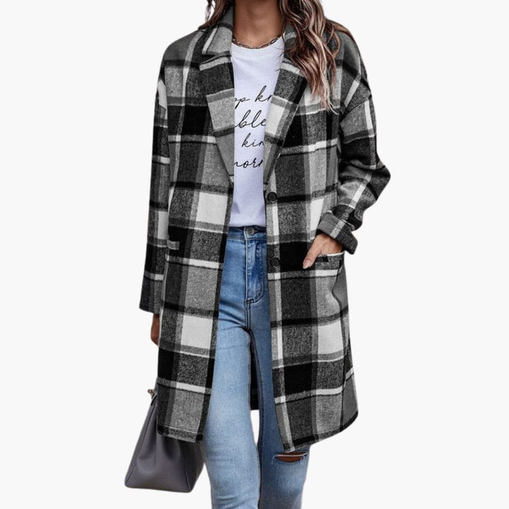 Damen Karo Jacke mit Frontknöpfen und langen Ärmeln