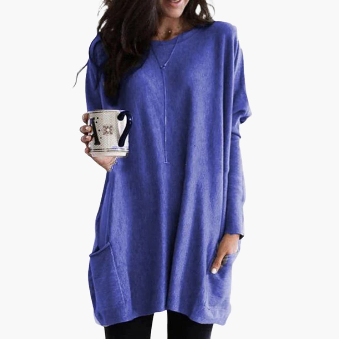 Damen Long Pullover mit Rundhals