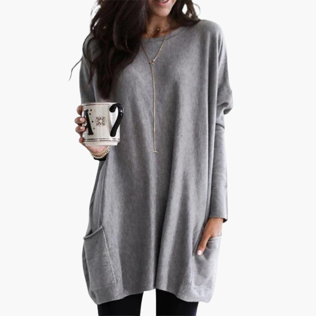 Damen Long Pullover mit Rundhals