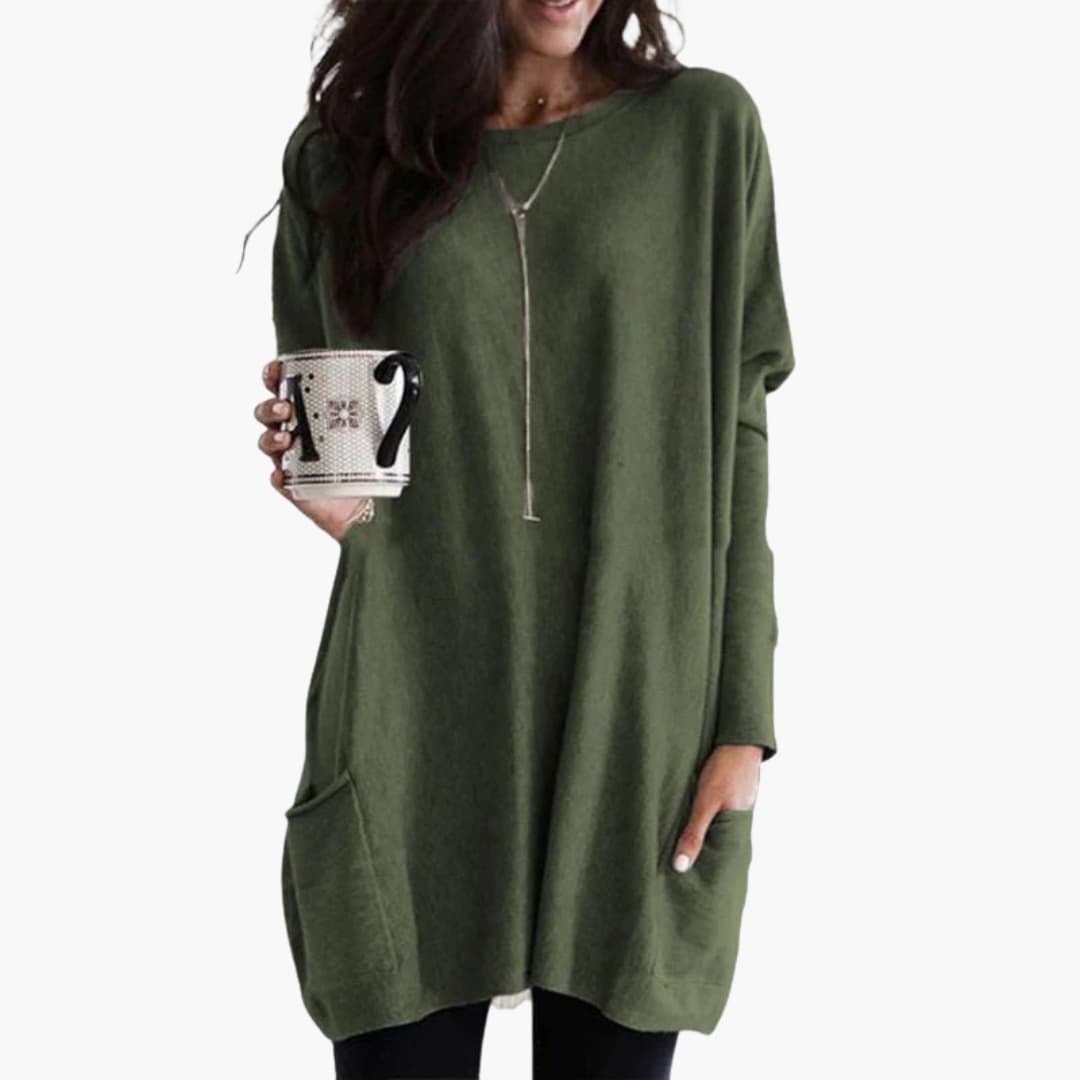 Damen Long Pullover mit Rundhals