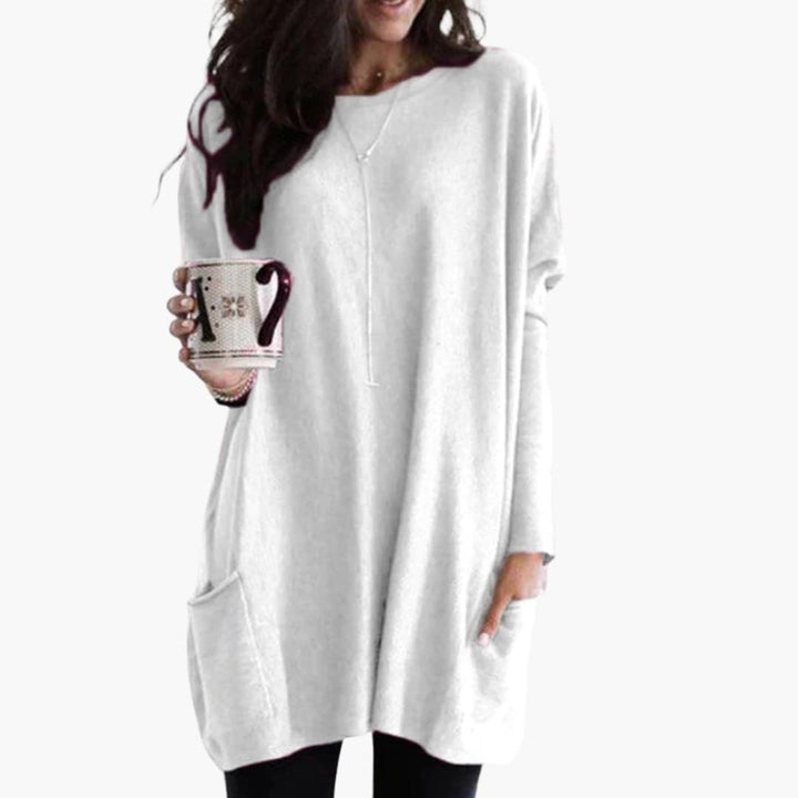 Damen Long Pullover mit Rundhals