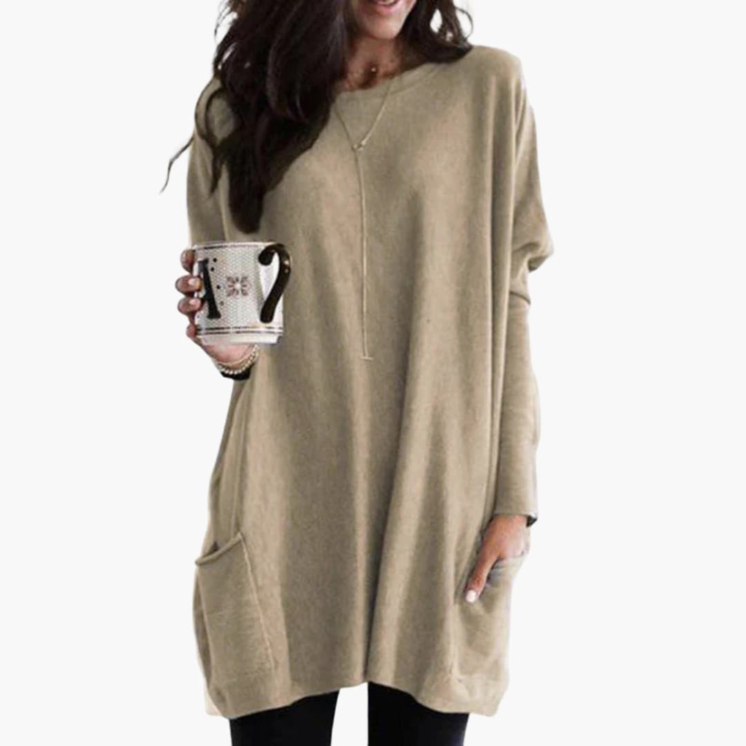 Damen Long Pullover mit Rundhals
