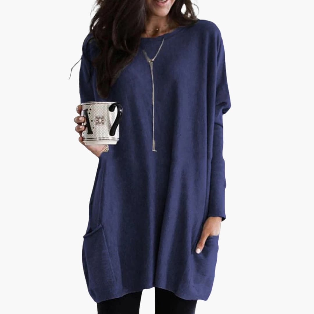 Damen Long Pullover mit Rundhals