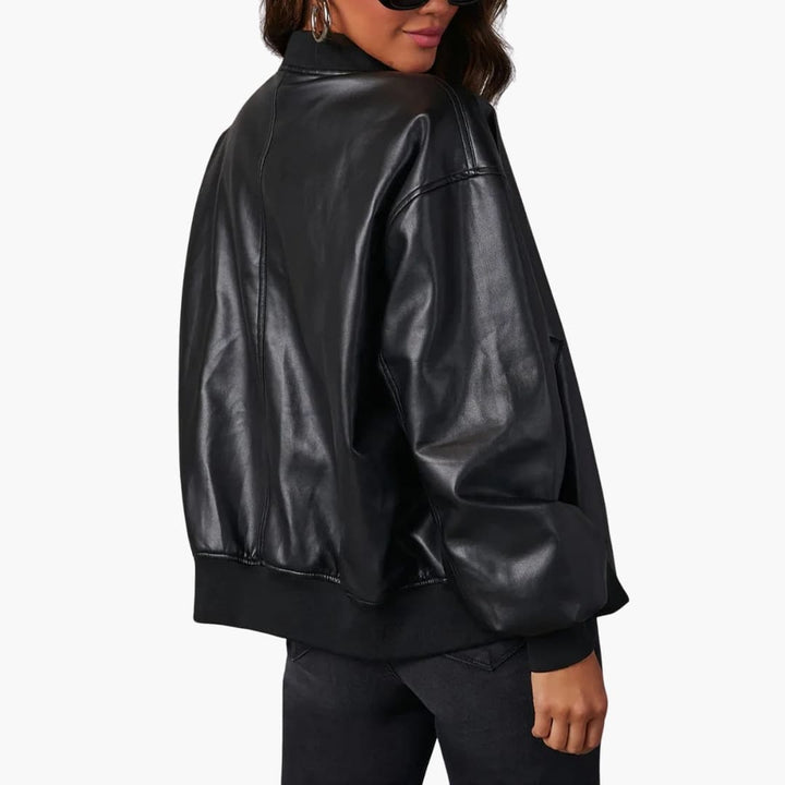 Damen Oversize Bomberjacke mit Reißverschluss und Rippdetails