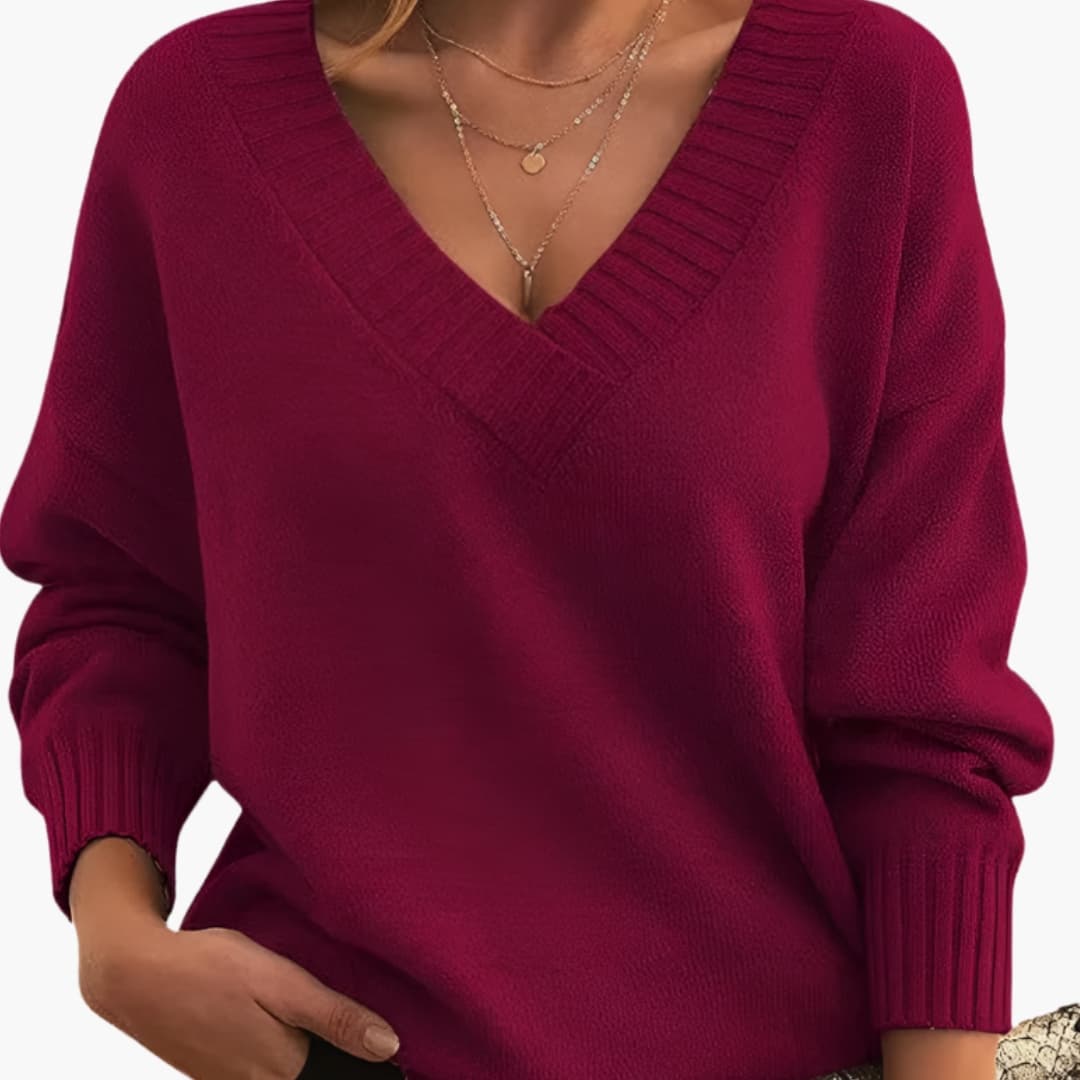 Damen Oversize Pullover mit V Ausschnitt
