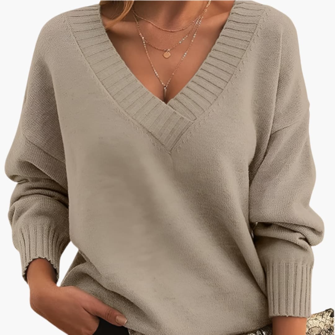 Damen Oversize Pullover mit V Ausschnitt