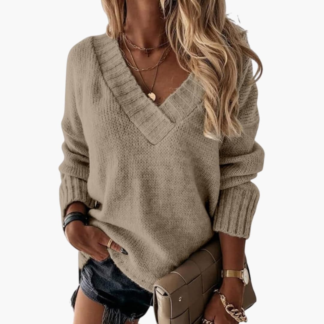 Damen Oversize Pullover mit V Ausschnitt
