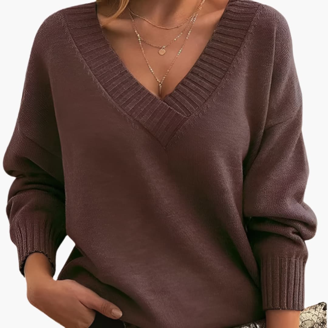 Damen Oversize Pullover mit V Ausschnitt