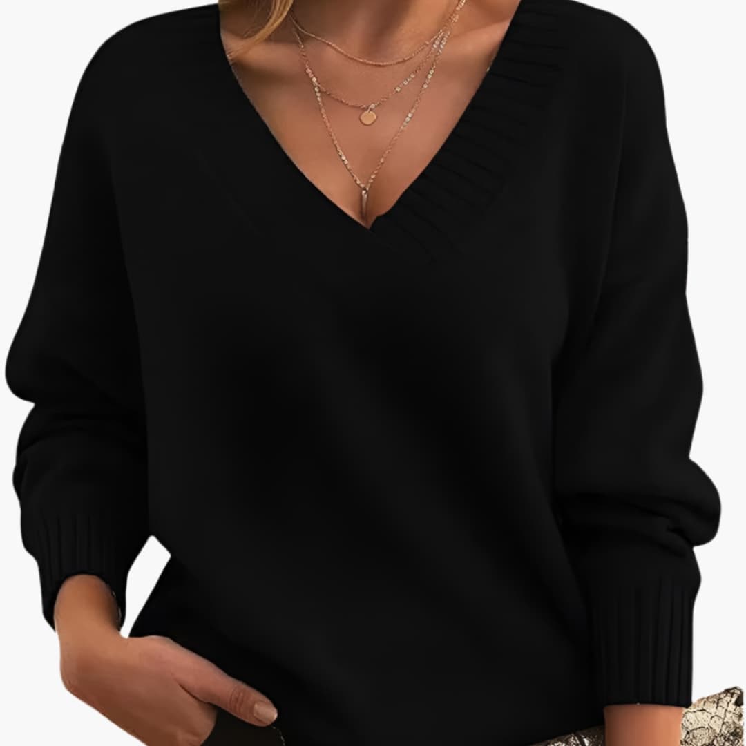 Damen Oversize Pullover mit V Ausschnitt