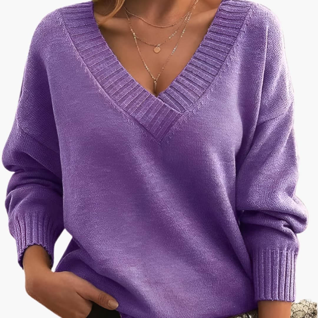 Damen Oversize Pullover mit V Ausschnitt
