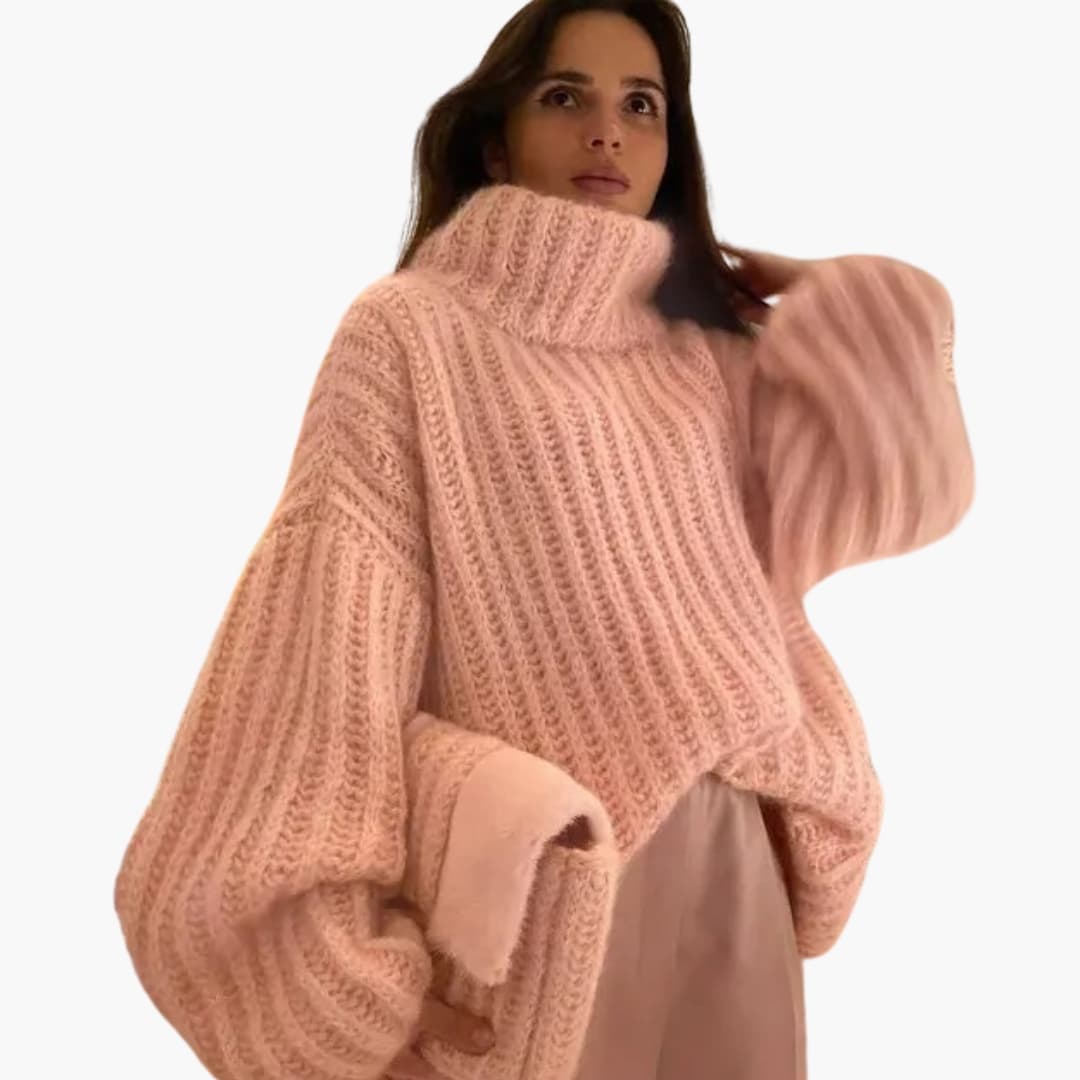 Damen Oversize Strickpullover mit Rollkragen