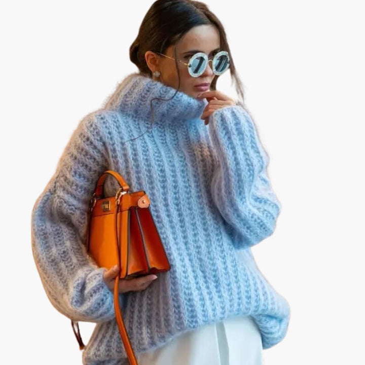 Damen Oversize Strickpullover mit Rollkragen